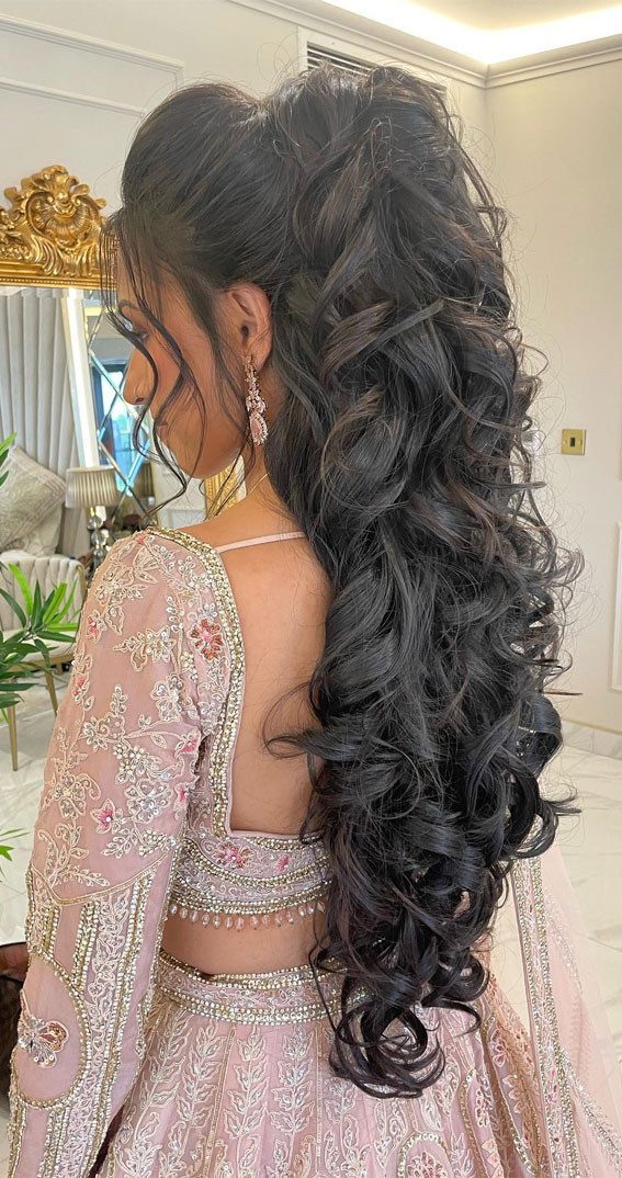 Dark Brown High Ponytail Tight Curls Dark Brown High Ponytail Tight Curls — Prom Hairstyles for Long Hair