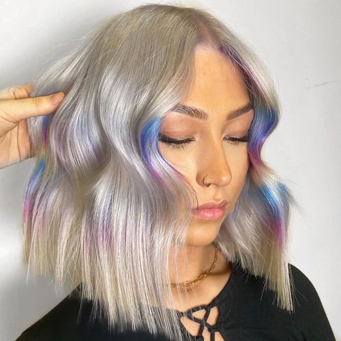 Platinum Blonde With Pastel Streaks Platinum Blonde With Pastel Streaks — Hair Color for Blue Eyes