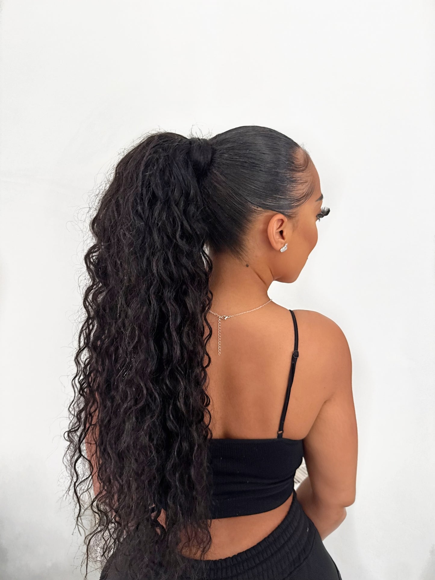 Long Voluminous Black Ponytail — Curly Ponytail