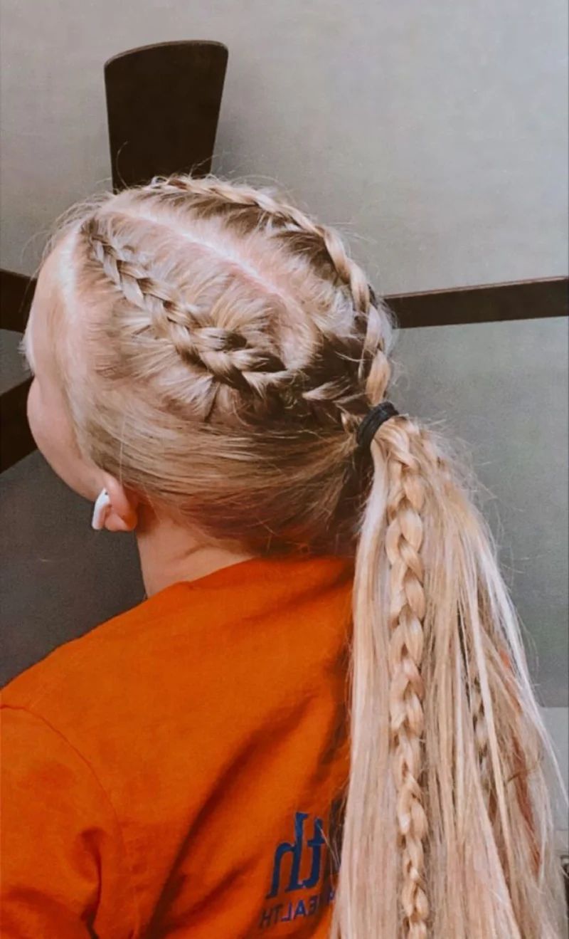 Ash Blonde Braided Accents Into Ponytail Ash Blonde Braided Accents Into Ponytail — Softball Hairstyles