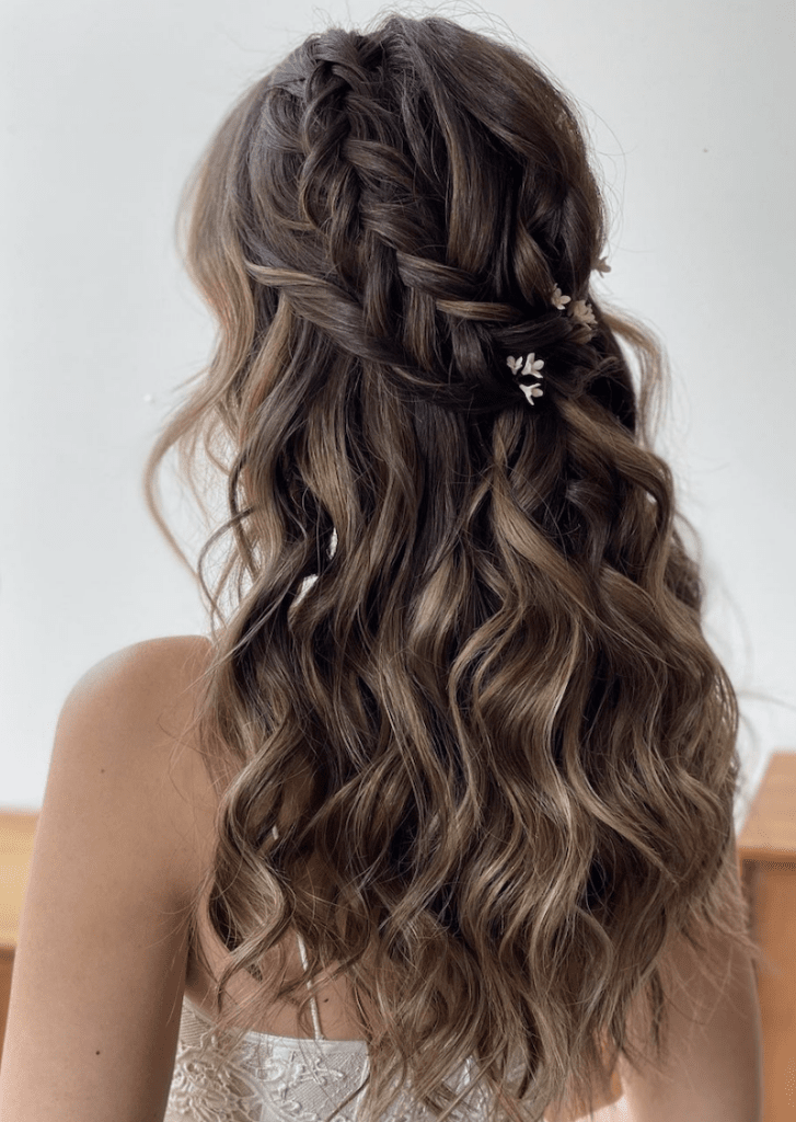 Dark Brown Balayage Cascading Braids — Braided Half Up Half Down