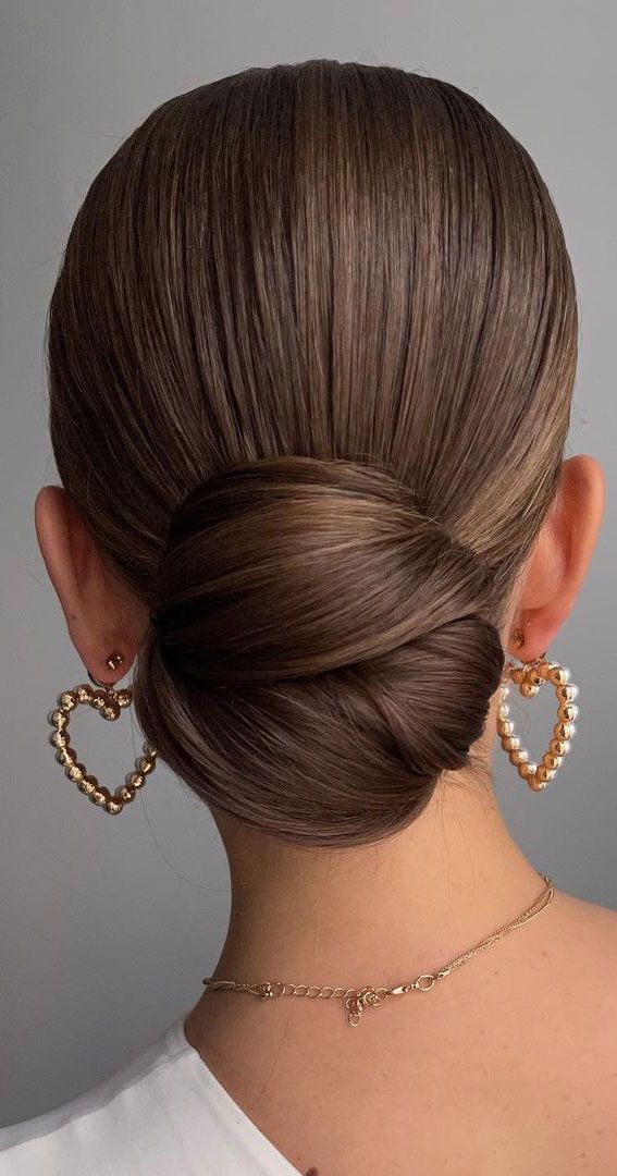 Dark Brown Smooth Twisted Bun — Sleek Low Bun