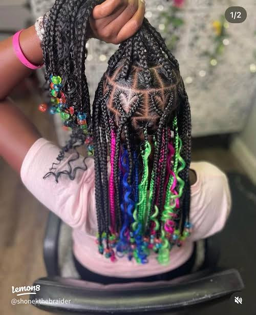 Box Braids With Heart Parting And Beads — Kids Braids with Beads