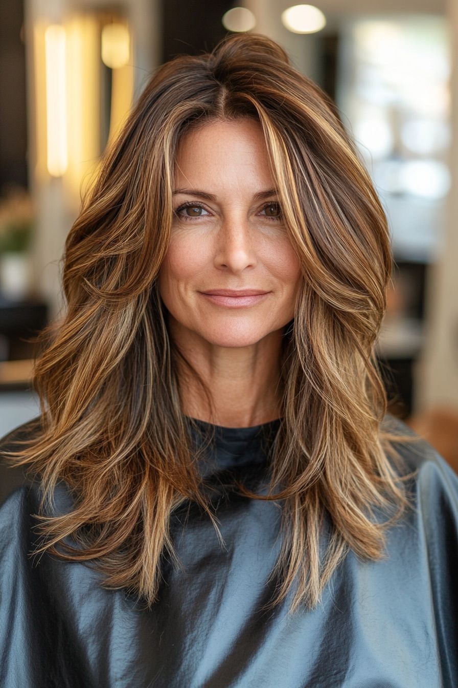 Medium Brown With Subtle Blonde Balayage — The Base Colour Is Medium Brown Medium Brown With Subtle Blonde Balayage — The Base Colour Is Medium Brown — Balayage Over 40