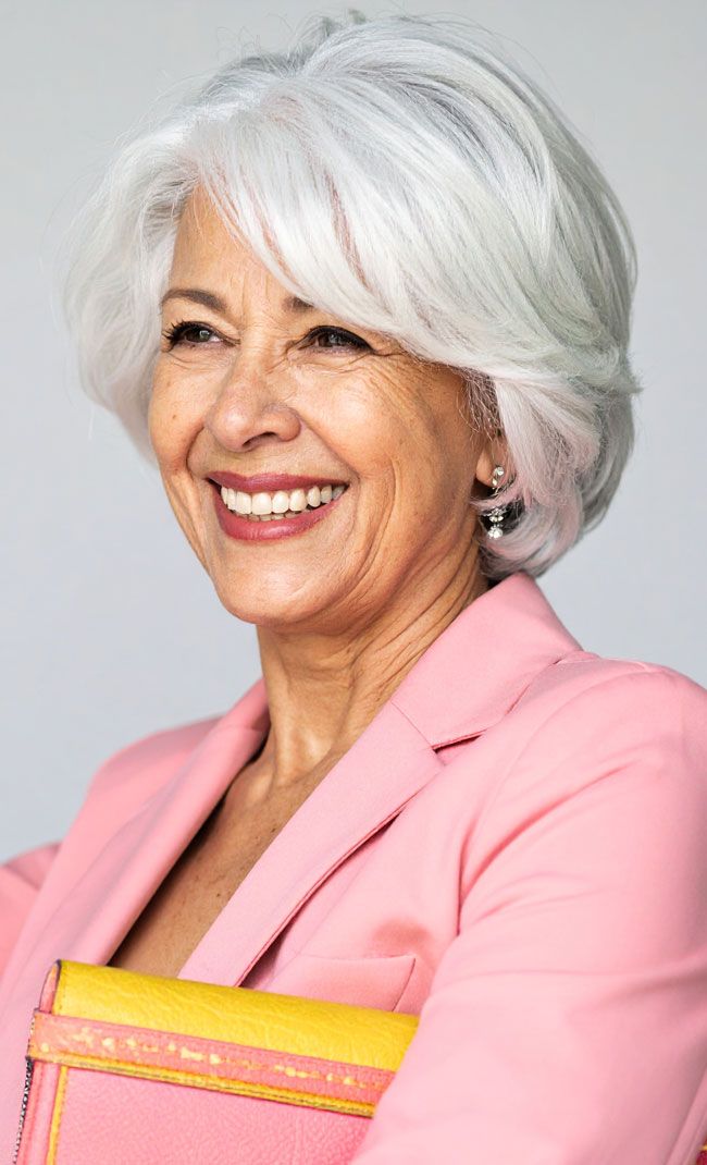 Chin-Length Layered Bob With Auburn Highlights Chin-Length Layered Bob With Auburn Highlights — Bob for Women Over 60