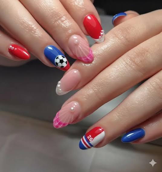 Soccer Ball with Pearl and Glitter French Tips Soccer Ball with Pearl and Glitter French Tips — Soccer Nails