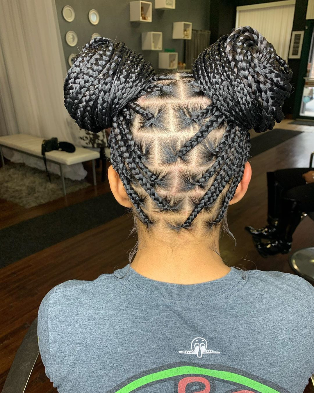 Geometric Black Space Buns Geometric Black Space Buns — Knotless Braids Bun