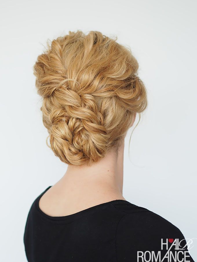 Blonde Short Updo with Braids and Wispy Bangs Blonde Short Updo with Braids and Wispy Bangs — Prom Hairstyles for Short Hair