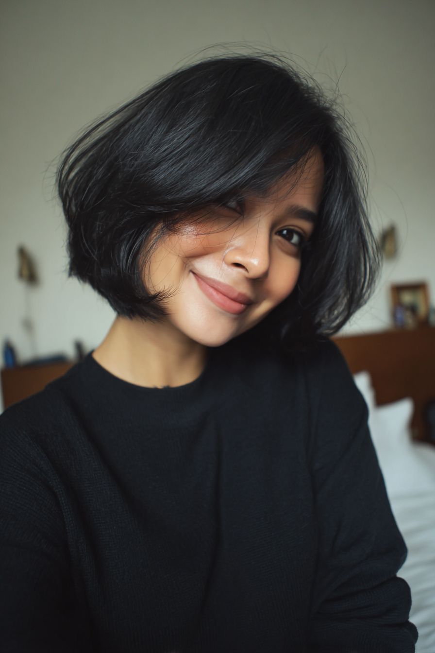 Air-Dried Bob with Side-Swept Bangs — Bob for Fine Hair
