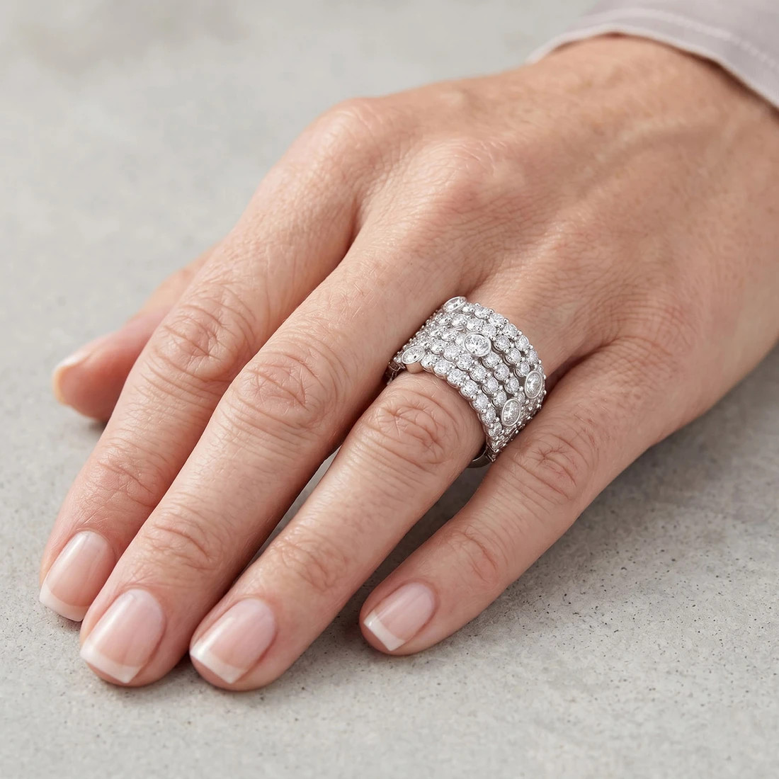 Wide Silver Diamond Band Ring — Cocktail Rings