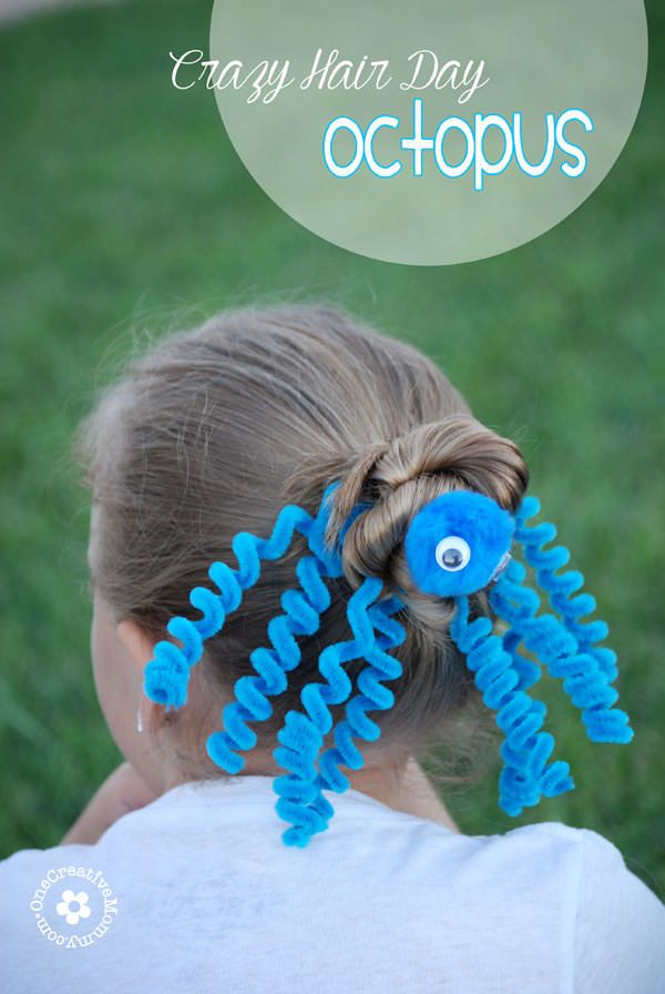 Octopus Updo With Pipe Cleaner Tentacles — Wacky Hair Day Ideas