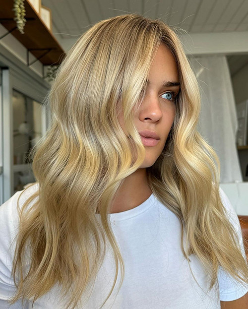 Long Balayage Butter Blonde Waves Long Balayage Butter Blonde Waves