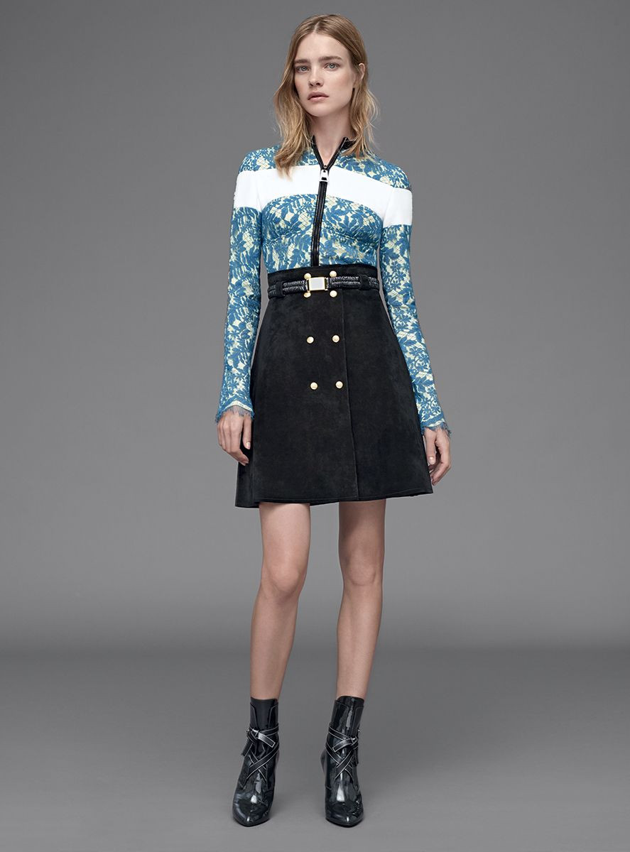 Black Button-Front A-Line Mini Skirt with Printed Top — A Line Skirts