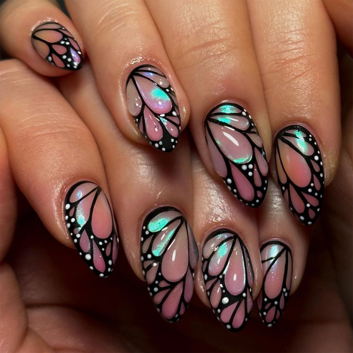 Pink Iridescent Butterfly Wing Almond Pink Iridescent Butterfly Wing Almond — Butterfly Nails