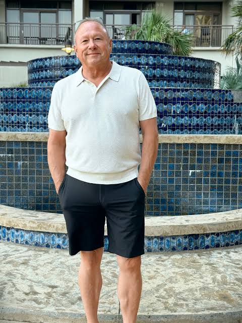 Textured White Polo Shirt with Black Shorts for Resort Wear Outfits for Men Over 50