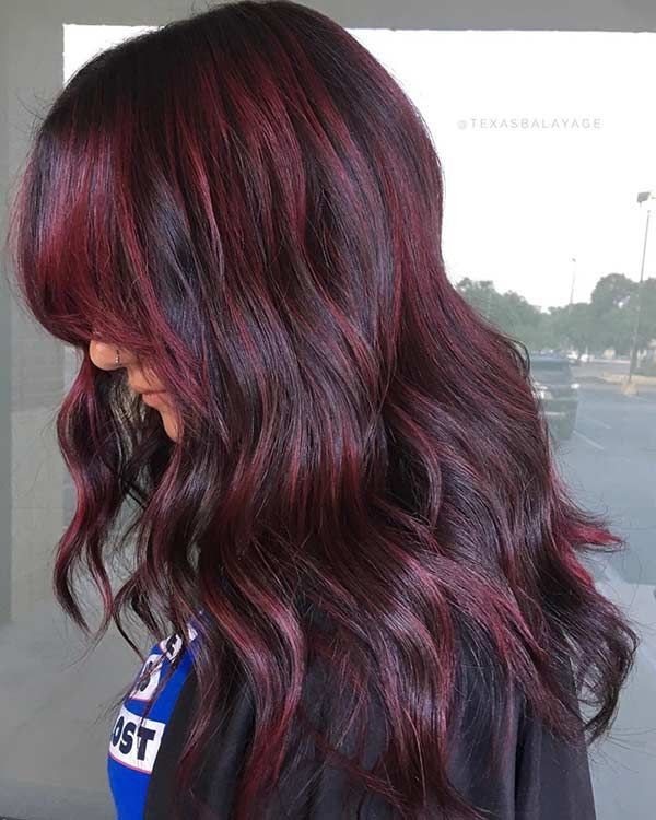 Layered Mid-Back With Red Highlights Layered Mid-Back With Red Highlights — Red Highlights on Black Hair