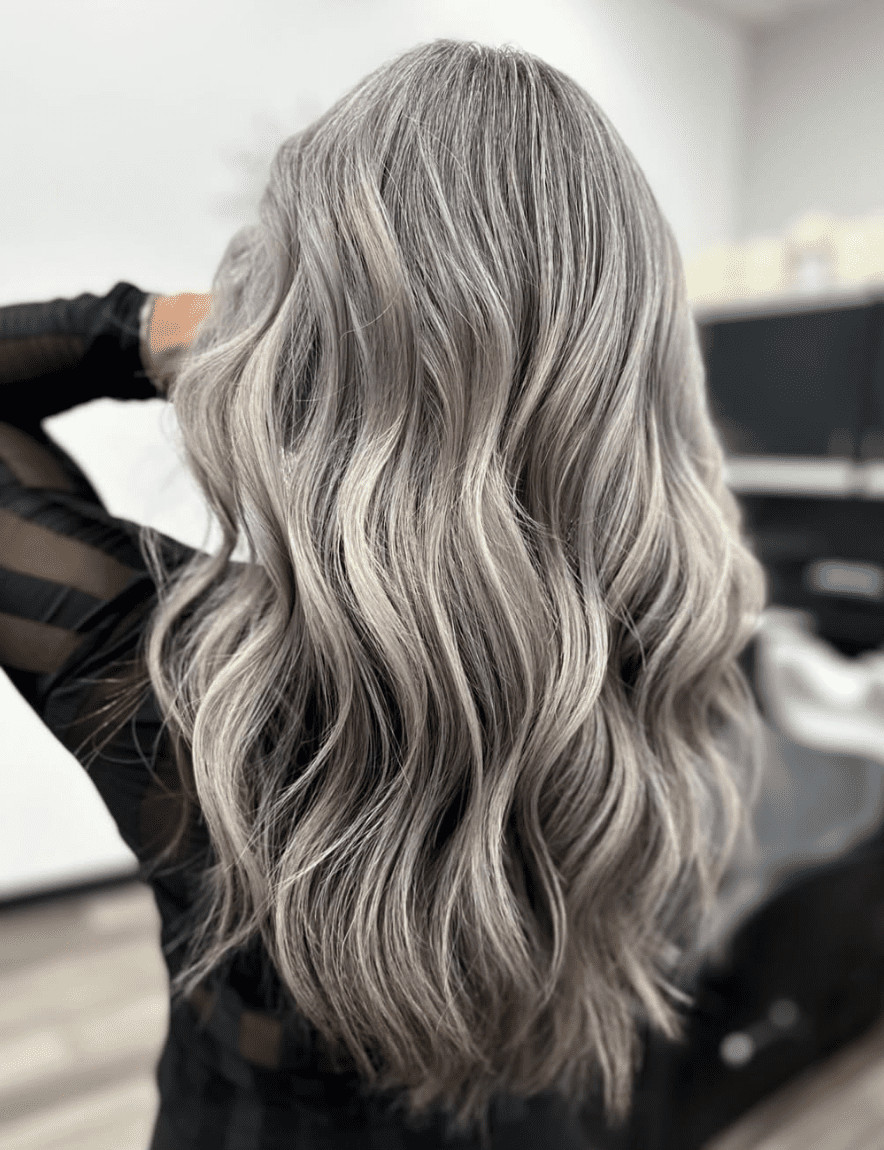 Wavy Ash Blonde with Silver and Dark Lowlights Wavy Ash Blonde with Silver and Dark Lowlights — Lowlights Over 50