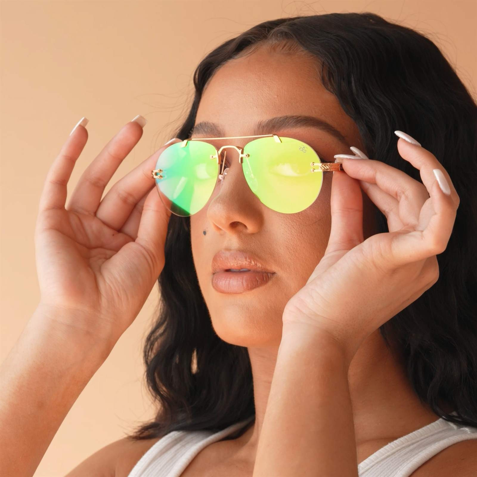Gold Aviators with Mirrored Green and Yellow Lenses — Aviator Sunglasses Women