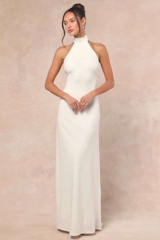 Halter Neck Crepe Dress with Column Silhouette Halter Neck Crepe Dress with Column Silhouette — Dresses for Broad Shoulders