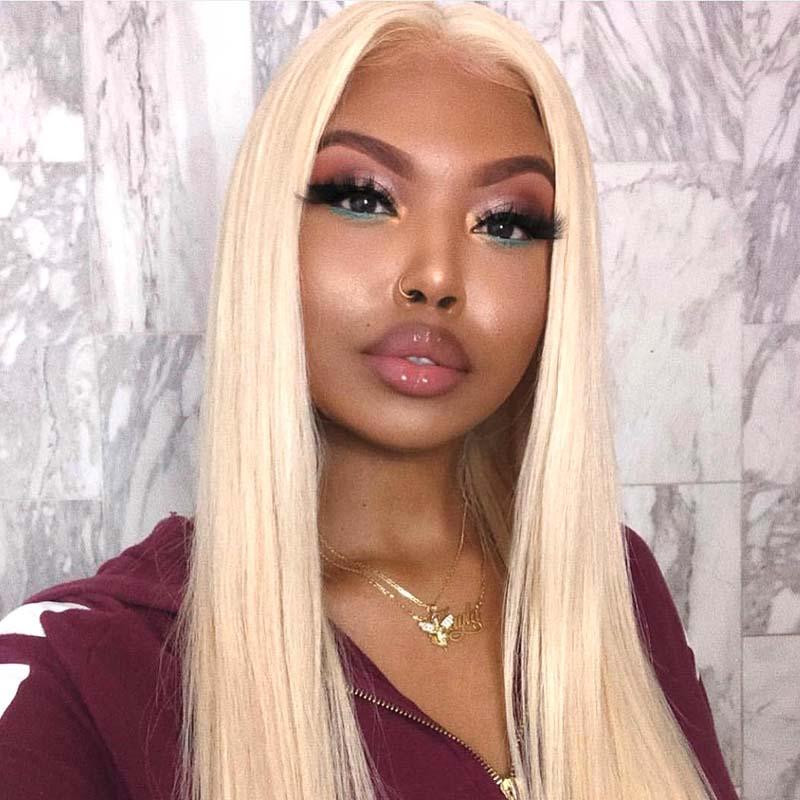 One Length Mid-Back Sleek Platinum One Length Mid-Back Sleek Platinum — Blonde Hair on Black Women