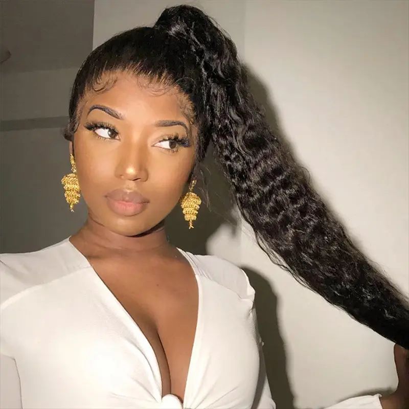 Deep Water Wave Black Ponytail — Wrap Around Ponytail