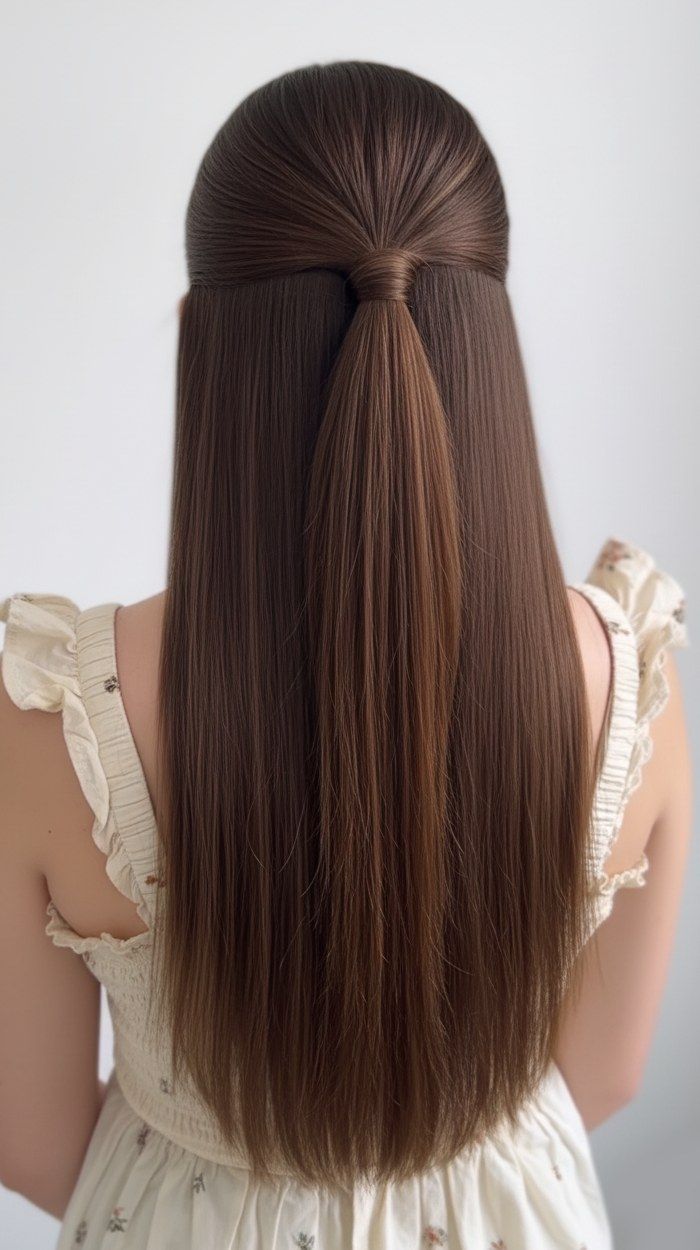 Sleek Mid-Back Ponytail Sleek Mid-Back Ponytail — Half Up Half Down Straight Hair