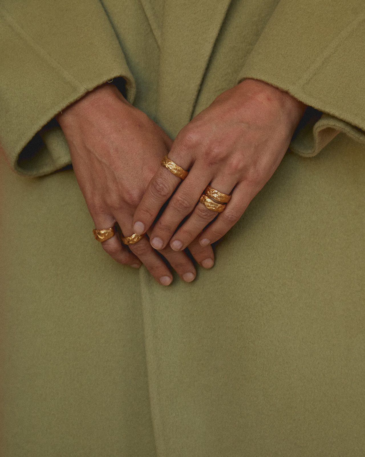 Hammered Chunky Gold Rings with a Green Coat — Chunky Rings