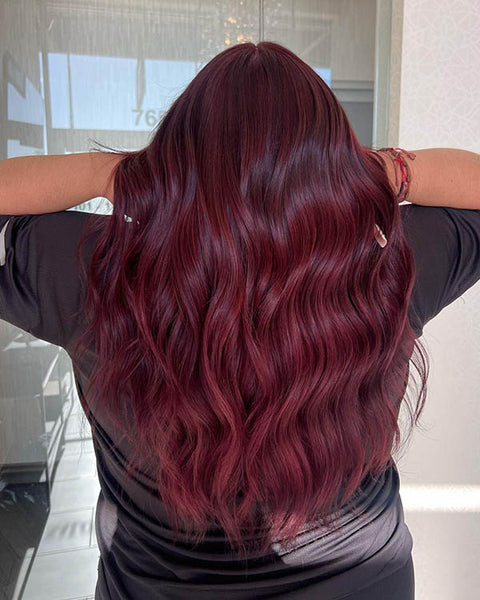No Bangs Uniform Rich Maroon Mid-Back Waves No Bangs Uniform Rich Maroon Mid-Back Waves — Maroon Hair