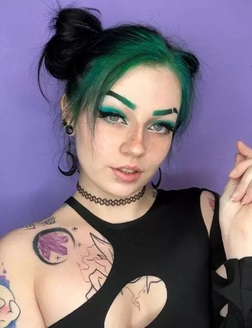Dark Brown Space Buns With Baby Bangs Dark Brown Space Buns With Baby Bangs