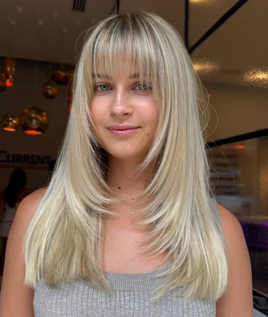 Voluminous Ash Blonde with Full Bangs — Haircuts for Straight Hair
