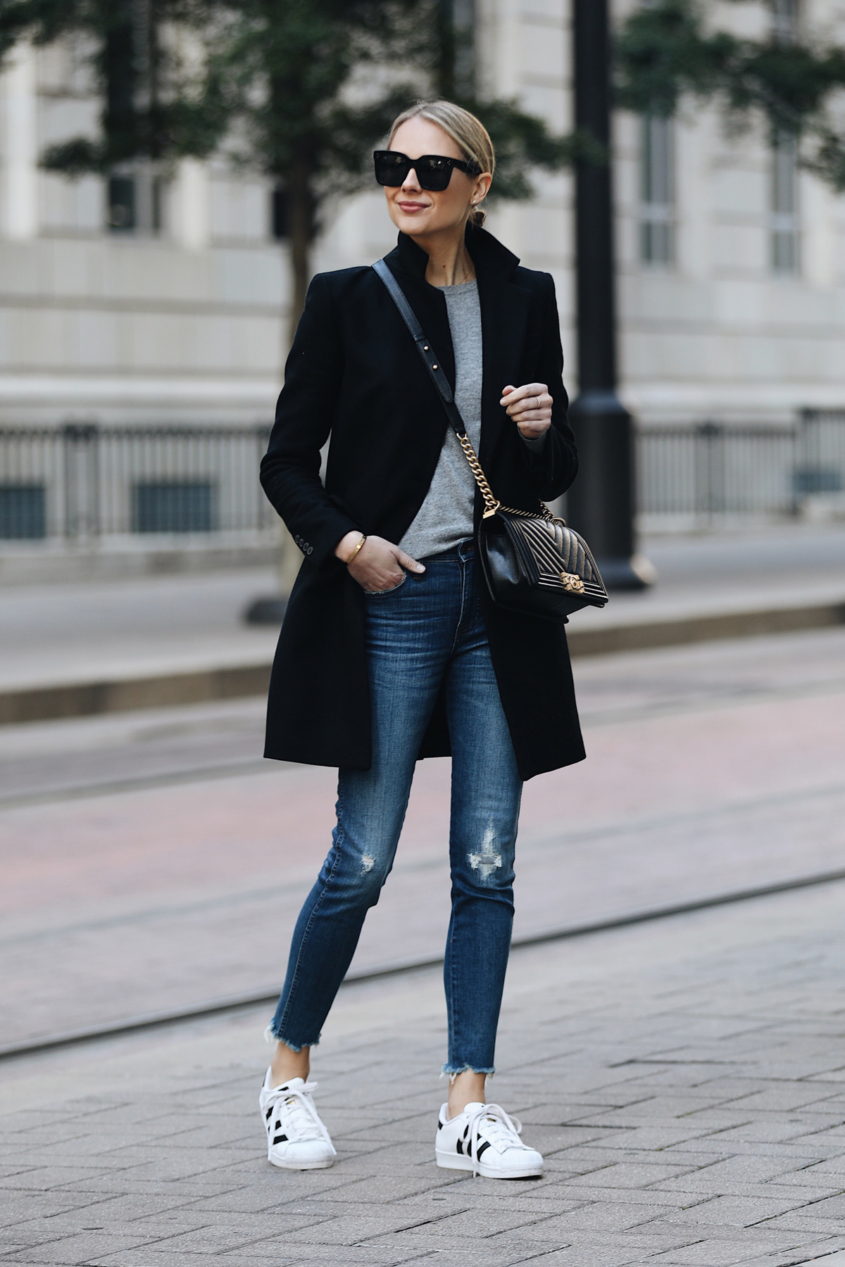 Wool-Blend Coat over Distressed Jeans and Sneakers Wool-Blend Coat over Distressed Jeans and Sneakers — Zara Outfits