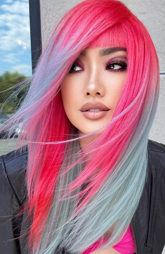 Pink To Blue Lob — Bubblegum Pink Hair