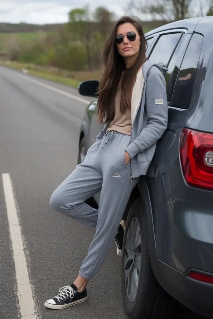 Comfortable Grey Sweat Suit for Relaxed Travel Comfortable Grey Sweat Suit for Relaxed Travel — Road Trip Outfits