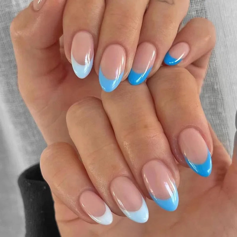 Two-Tone Bright Blue French Tips Two-Tone Bright Blue French Tips — Two Tone Nails