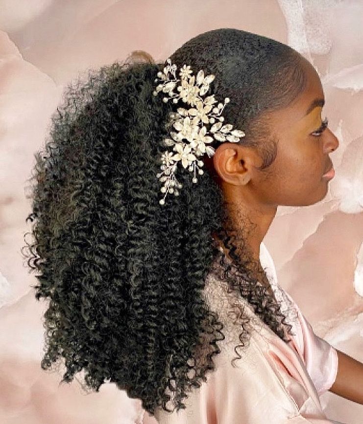 High Ponytail Afro Puff With Pearls High Ponytail Afro Puff With Pearls — Wedding Hairstyles for Black Women