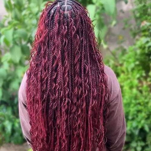 Burgundy Mixed Texture Braids — Burgundy Braids