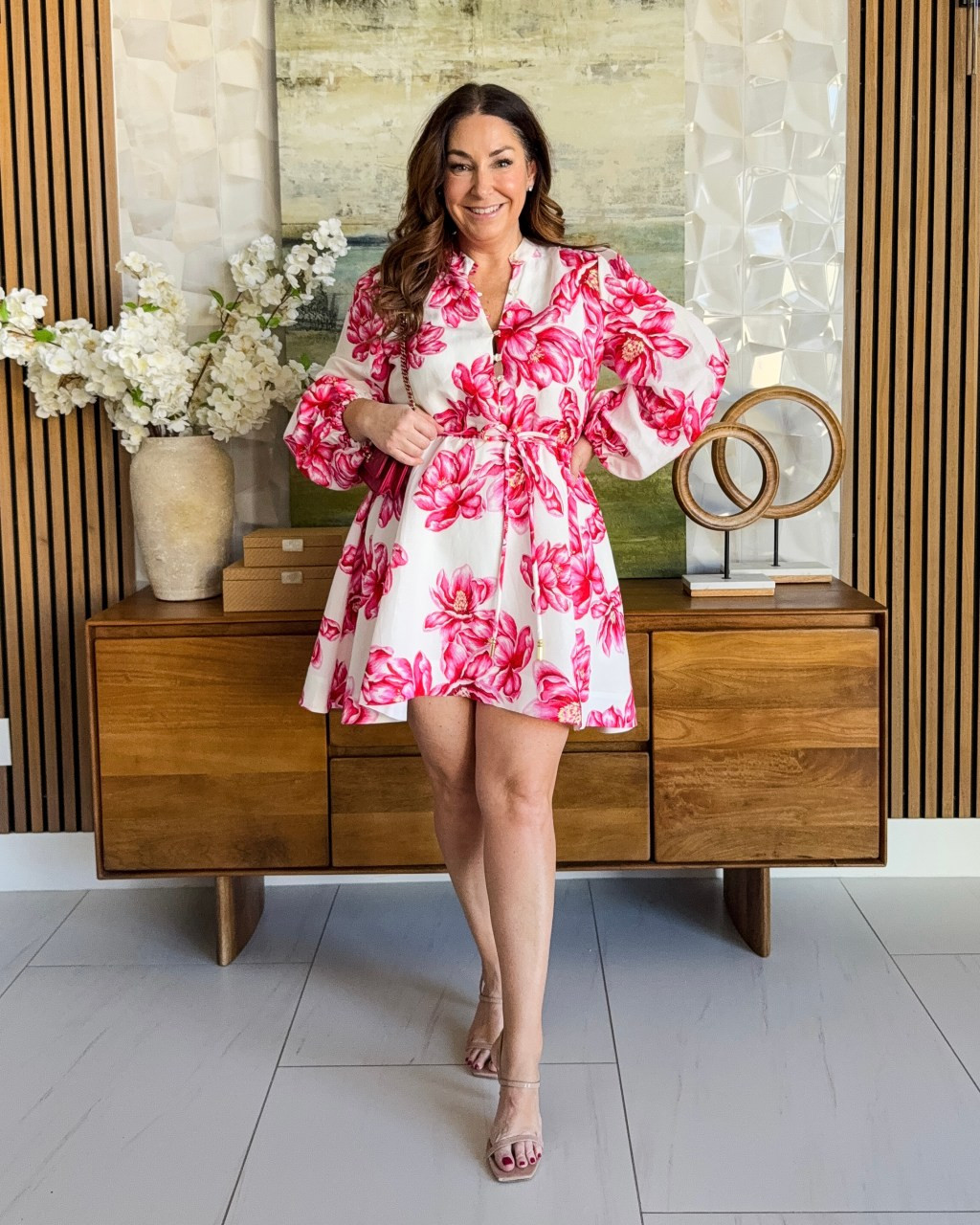 Pink Floral Puffy Sleeve Mini Dress for a Feminine Touch — Vacation Dresses