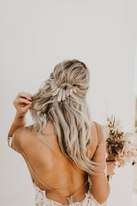 Ash Blonde Half Updo With Crystal Comb — Bridal Hair Accessories