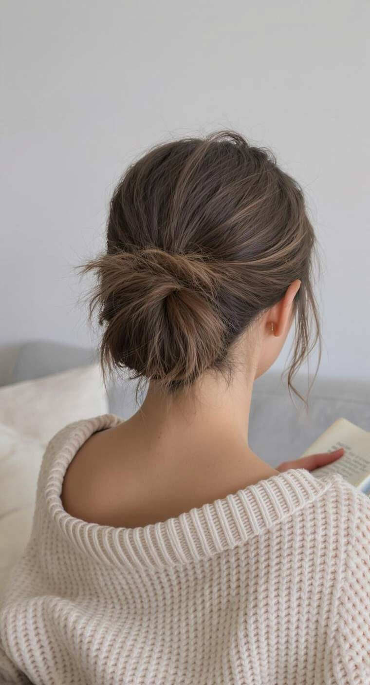 Medium Brown Highlights Loose Textured Updo Medium Brown Highlights Loose Textured Updo — Messy Updo