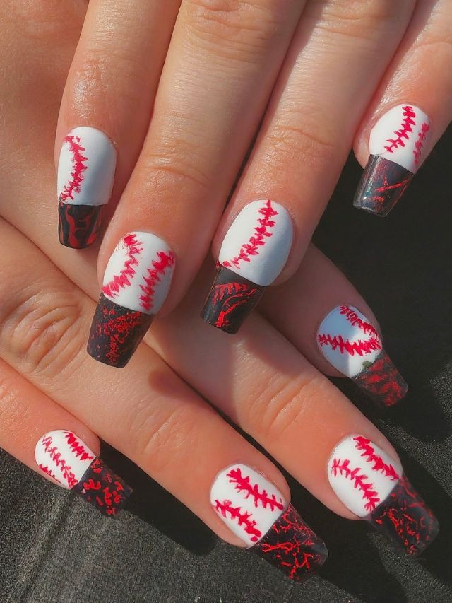 Abstract Softball Stitch French Tips — Softball Nails