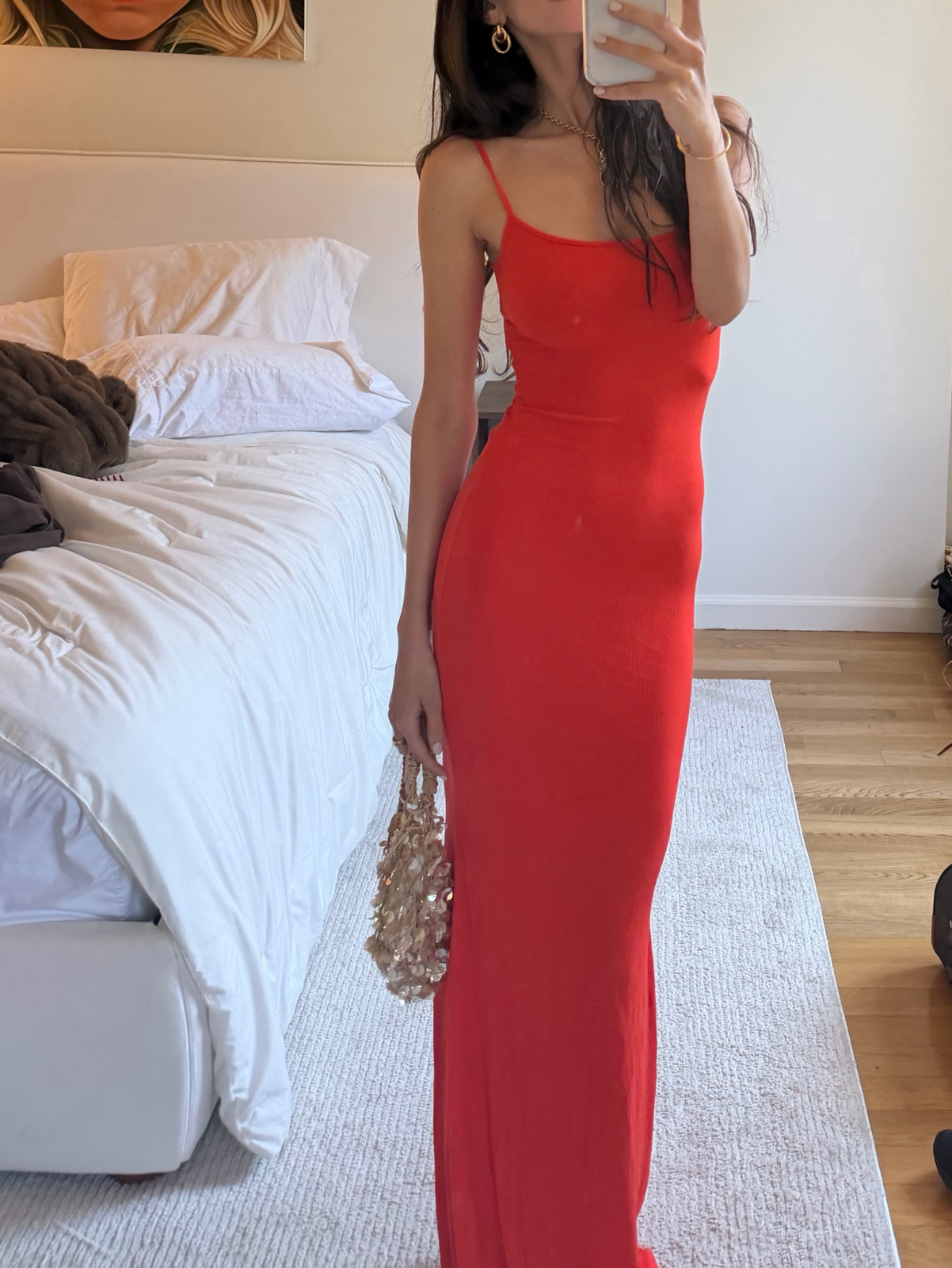 Bold Statement: Orange Ribbed Knit Maxi Dress — Skims Outfits