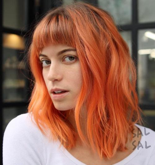 Burnt Orange Lob With Blunt Bangs Burnt Orange Lob With Blunt Bangs — Orange Hair