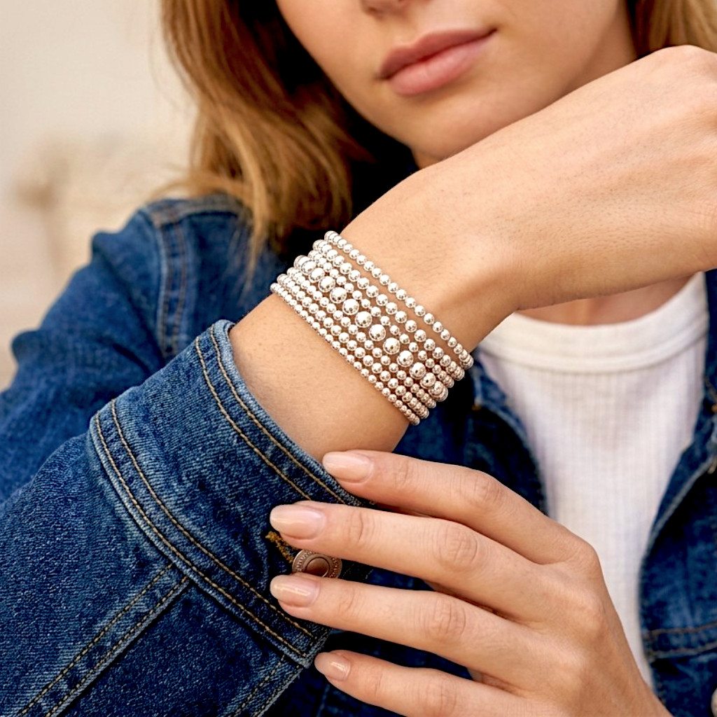 Minimalist Silver Beaded Bracelet Stack Minimalist Silver Beaded Bracelet Stack — Silver Jewelry Stack