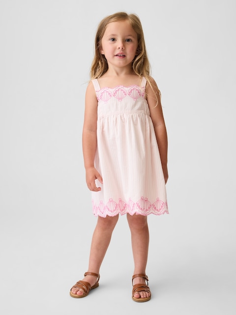 Charming Pink and White Striped Sundress with Shell Embroidery Charming Pink and White Striped Sundress with Shell Embroidery — Toddler Girl Outfits