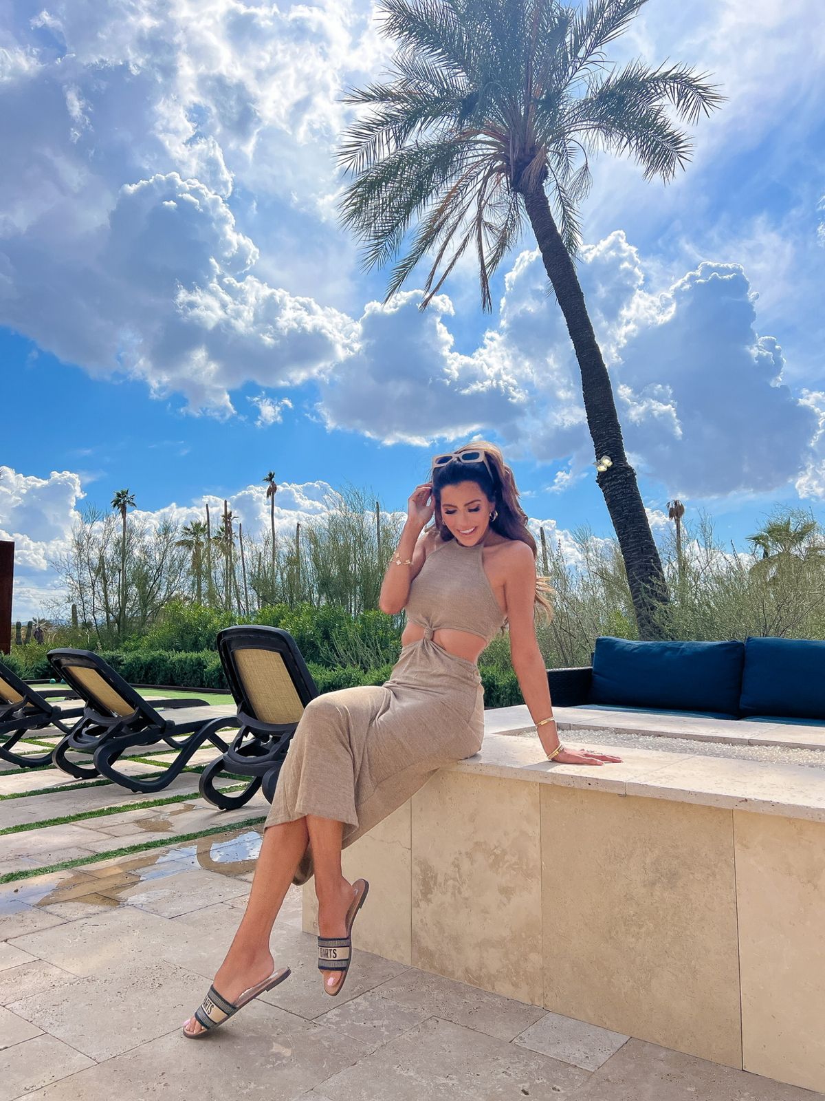 Chic Beige Knit Dress with Cut-Out Detail — Scottsdale Outfits