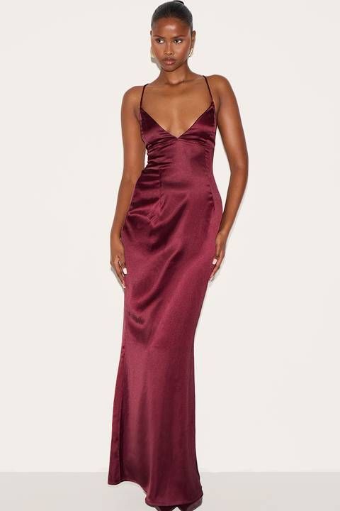 Burgundy Satin Maxi Slip Dress for a Glamorous Vegas Evening — Vegas Club Outfits