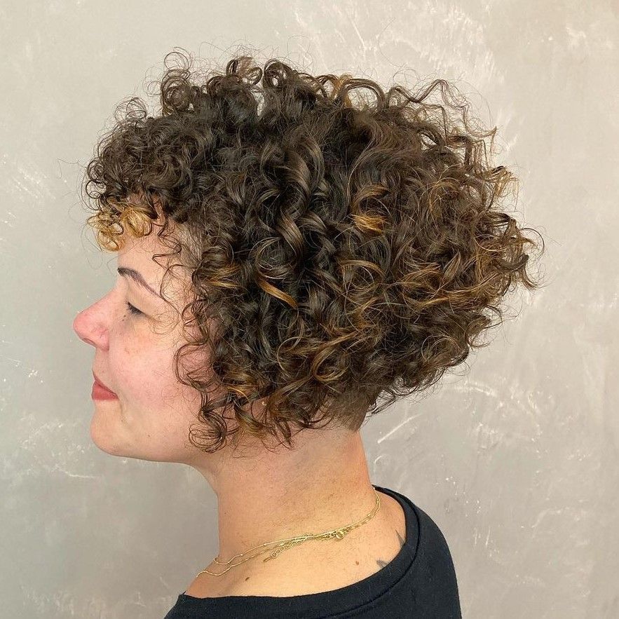 Stacked Curly Bob With Blonde Highlights Stacked Curly Bob With Blonde Highlights — Natural Hair Bob