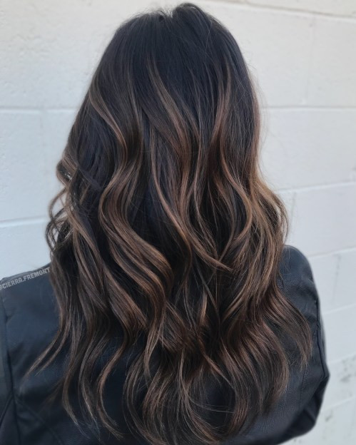 Dark Brown With Caramel and Ash Brown Highlights Dark Brown With Caramel and Ash Brown Highlights