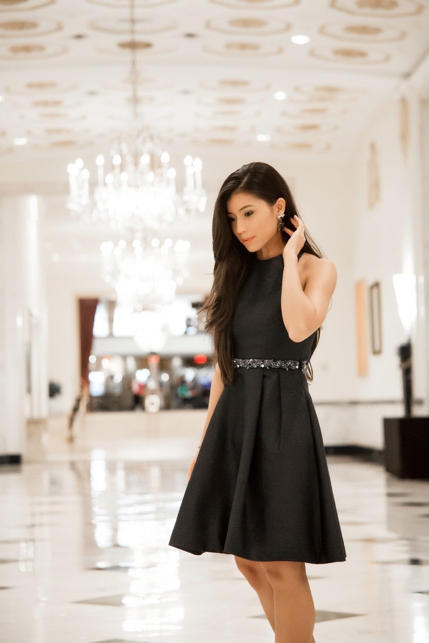 Sleeveless Black Fit-and-Flare with Embellished Belt Sleeveless Black Fit-and-Flare with Embellished Belt — Opera Outfits