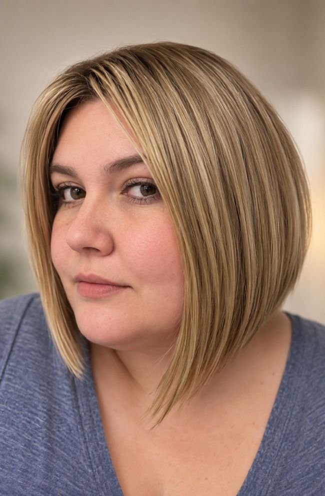 Sleek Angled Bob — Bob for Round Face
